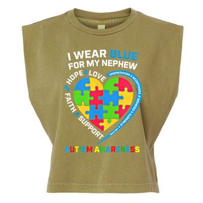 I Wear Blue For My Nephew Autism Awareness Month Uncle Aunt Gift Garment-Dyed Women's Muscle Tee