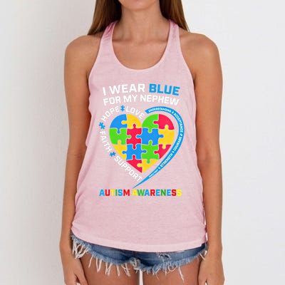 I Wear Blue For My Nephew Autism Awareness Month Uncle Aunt Gift Women's Knotted Racerback Tank