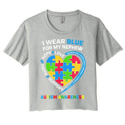 I Wear Blue For My Nephew Autism Awareness Month Uncle Aunt Gift Women's Crop Top Tee