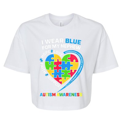 I Wear Blue For My Nephew Autism Awareness Month Uncle Aunt Gift Bella+Canvas Jersey Crop Tee