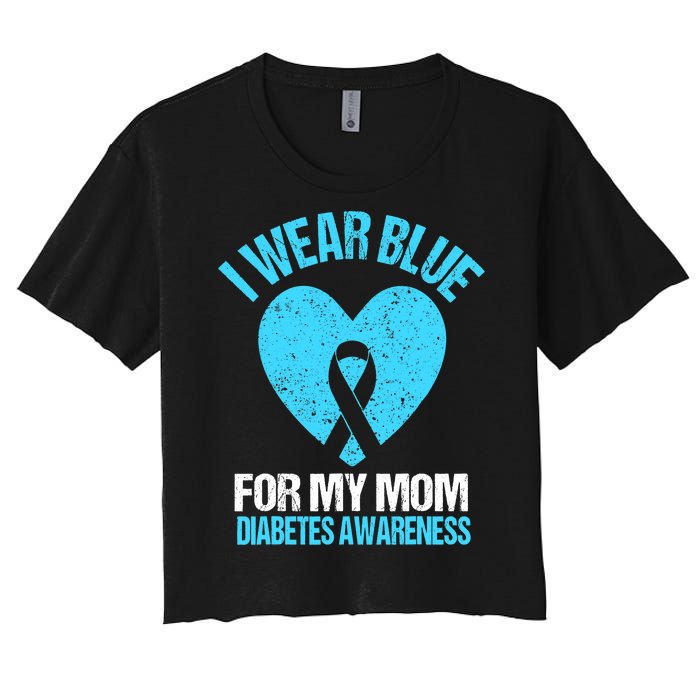 I Wear Blue For My Mom Diabetes Awareness Toddler Women's Crop Top Tee