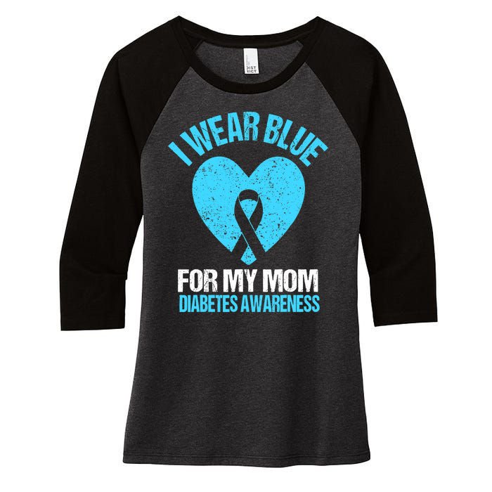 I Wear Blue For My Mom Diabetes Awareness Toddler Women's Tri-Blend 3/4-Sleeve Raglan Shirt