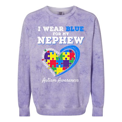 I Wear Blue For My Nephew Autism Awareness Uncle Aunt Puzzle Cute Gift Colorblast Crewneck Sweatshirt