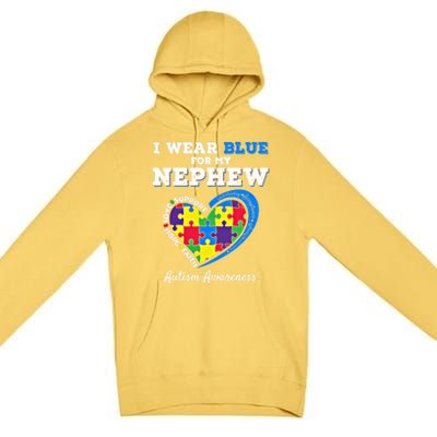 I Wear Blue For My Nephew Autism Awareness Uncle Aunt Puzzle Cute Gift Premium Pullover Hoodie