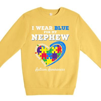 I Wear Blue For My Nephew Autism Awareness Uncle Aunt Puzzle Cute Gift Premium Crewneck Sweatshirt