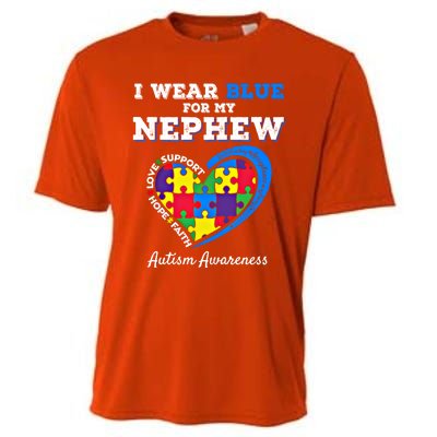 I Wear Blue For My Nephew Autism Awareness Uncle Aunt Puzzle Cute Gift Cooling Performance Crew T-Shirt