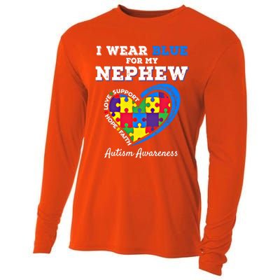 I Wear Blue For My Nephew Autism Awareness Uncle Aunt Puzzle Cute Gift Cooling Performance Long Sleeve Crew