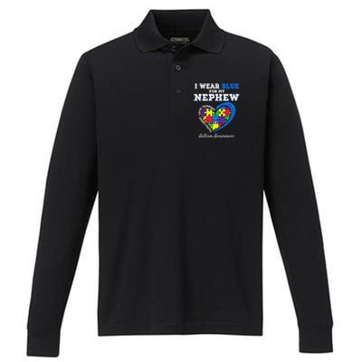 I Wear Blue For My Nephew Autism Awareness Uncle Aunt Puzzle Cute Gift Performance Long Sleeve Polo