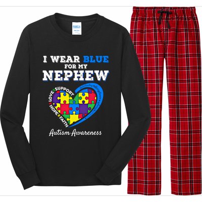 I Wear Blue For My Nephew Autism Awareness Uncle Aunt Puzzle Cute Gift Long Sleeve Pajama Set