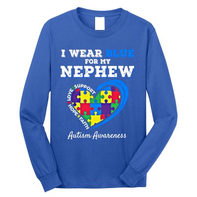 I Wear Blue For My Nephew Autism Awareness Uncle Aunt Puzzle Cute Gift Long Sleeve Shirt