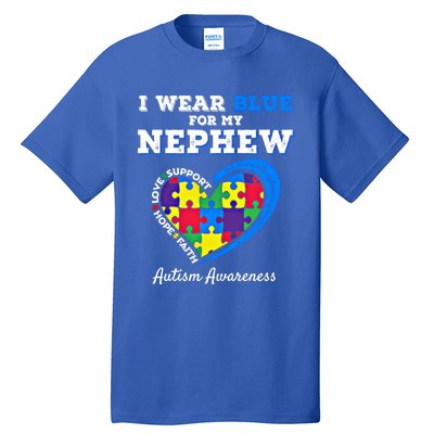 I Wear Blue For My Nephew Autism Awareness Uncle Aunt Puzzle Cute Gift Tall T-Shirt