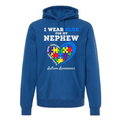 I Wear Blue For My Nephew Autism Awareness Uncle Aunt Puzzle Cute Gift Premium Hoodie