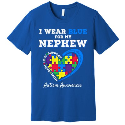 I Wear Blue For My Nephew Autism Awareness Uncle Aunt Puzzle Cute Gift Premium T-Shirt