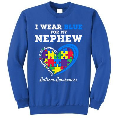 I Wear Blue For My Nephew Autism Awareness Uncle Aunt Puzzle Cute Gift Tall Sweatshirt