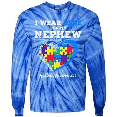 I Wear Blue For My Nephew Autism Awareness Uncle Aunt Puzzle Cute Gift Tie-Dye Long Sleeve Shirt