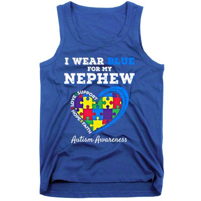 I Wear Blue For My Nephew Autism Awareness Uncle Aunt Puzzle Cute Gift Tank Top