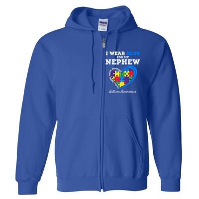 I Wear Blue For My Nephew Autism Awareness Uncle Aunt Puzzle Cute Gift Full Zip Hoodie