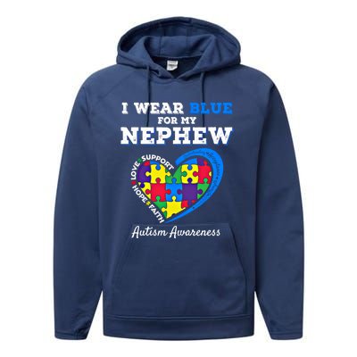 I Wear Blue For My Nephew Autism Awareness Uncle Aunt Puzzle Cute Gift Performance Fleece Hoodie