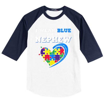 I Wear Blue For My Nephew Autism Awareness Uncle Aunt Puzzle Cute Gift Baseball Sleeve Shirt