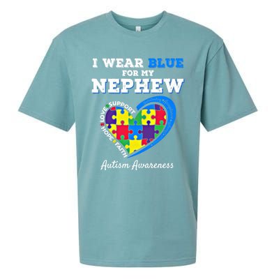 I Wear Blue For My Nephew Autism Awareness Uncle Aunt Puzzle Cute Gift Sueded Cloud Jersey T-Shirt