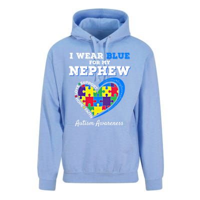 I Wear Blue For My Nephew Autism Awareness Uncle Aunt Puzzle Cute Gift Unisex Surf Hoodie