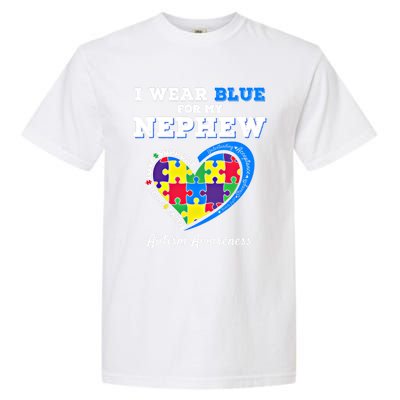 I Wear Blue For My Nephew Autism Awareness Uncle Aunt Puzzle Cute Gift Garment-Dyed Heavyweight T-Shirt