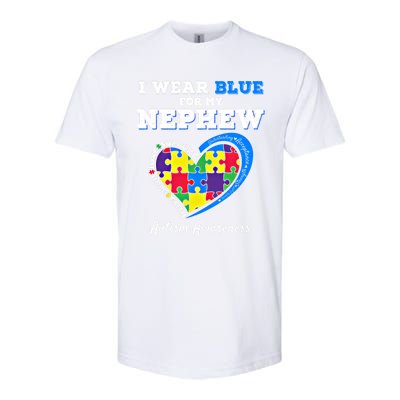 I Wear Blue For My Nephew Autism Awareness Uncle Aunt Puzzle Cute Gift Softstyle CVC T-Shirt