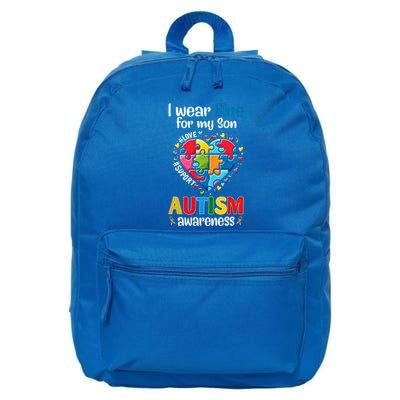 I Wear Blue For My Son Autism Awareness Big Pice Heart Funny Gift 16 in Basic Backpack