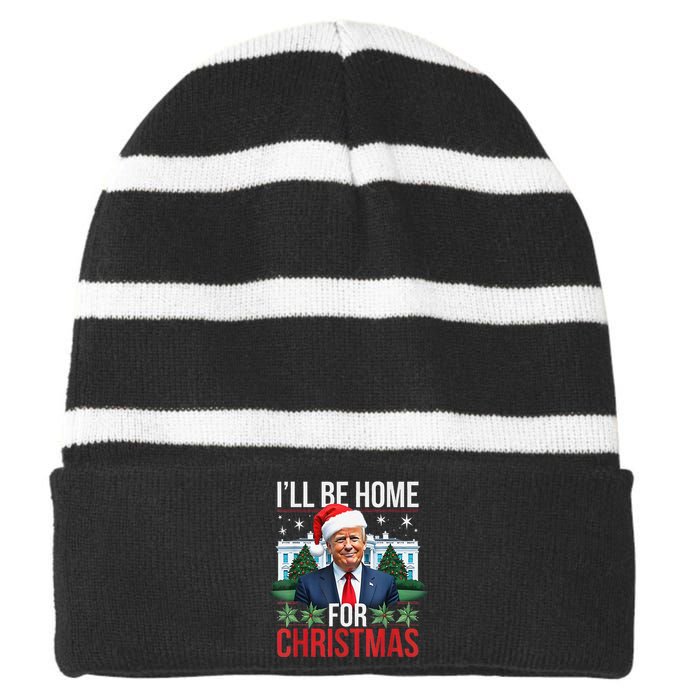 I Will Be Home For Christmas Funny Trump Gift Striped Beanie with Solid Band