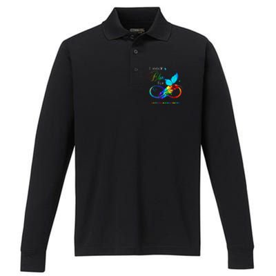 I Wear Blue For Autism Awareness Month Women Performance Long Sleeve Polo