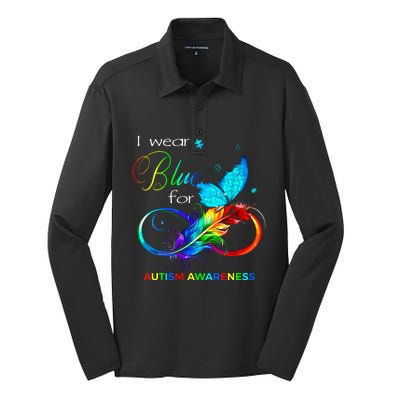 I Wear Blue For Autism Awareness Month Women Silk Touch Performance Long Sleeve Polo