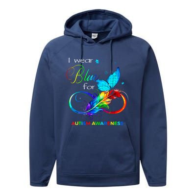 I Wear Blue For Autism Awareness Month Women Performance Fleece Hoodie