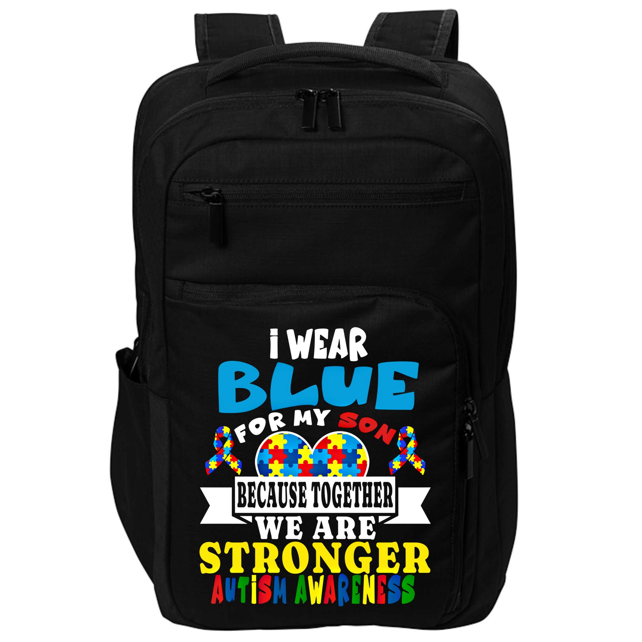 I Wear Blue For My Son Autism Awareness Day Dad Mom Funny Gift Impact Tech Backpack