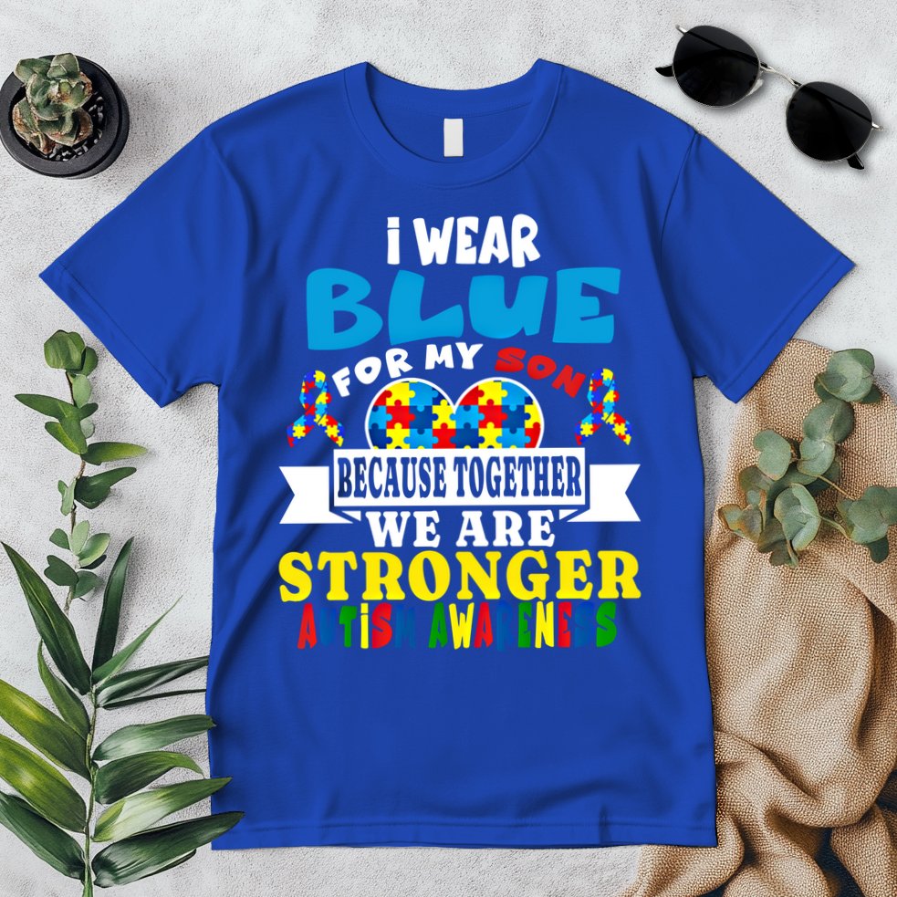 I Wear Blue For My Son Autism Awareness Day Dad Mom Funny Gift Premium T-Shirt