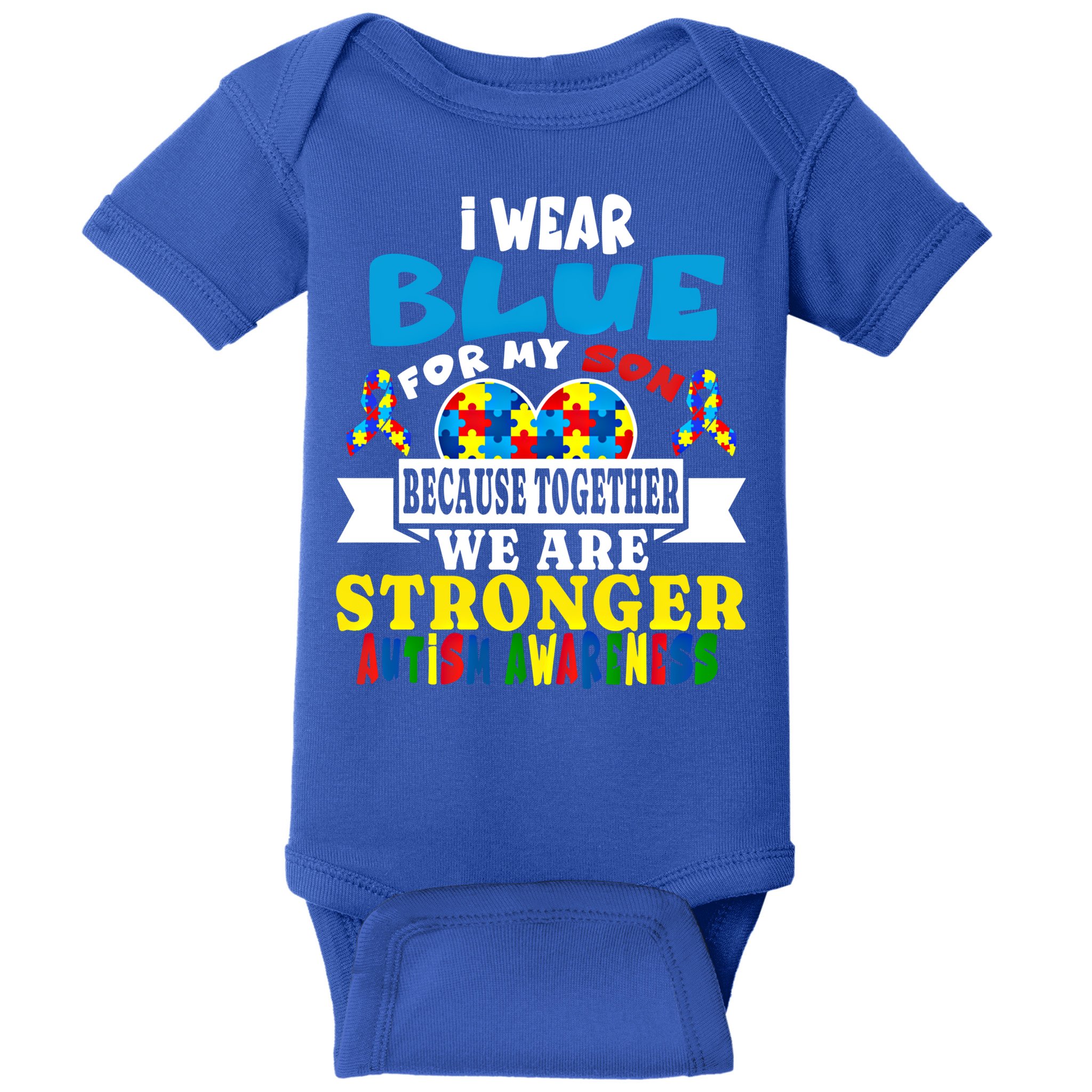 I Wear Blue For My Son Autism Awareness Day Dad Mom Funny Gift Baby Bodysuit