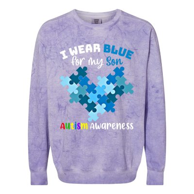 I Wear Blue For My Son Autism Awareness Family Matching Gift Colorblast Crewneck Sweatshirt