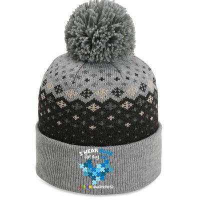 I Wear Blue For My Son Autism Awareness Family Matching Gift The Baniff Cuffed Pom Beanie