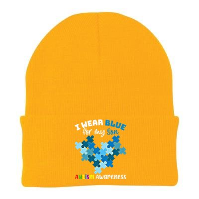 I Wear Blue For My Son Autism Awareness Family Matching Gift Knit Cap Winter Beanie