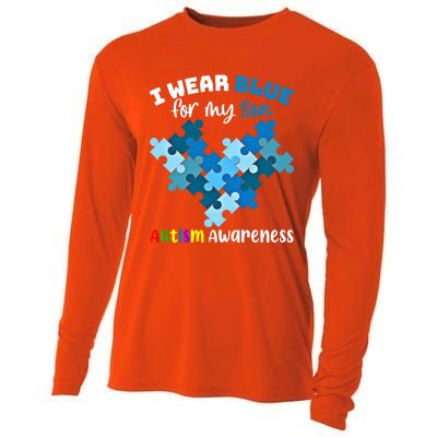 I Wear Blue For My Son Autism Awareness Family Matching Gift Cooling Performance Long Sleeve Crew