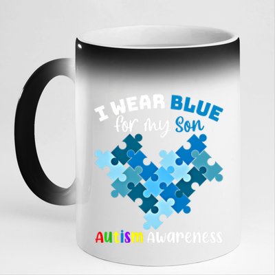 I Wear Blue For My Son Autism Awareness Family Matching Gift 11oz Black Color Changing Mug