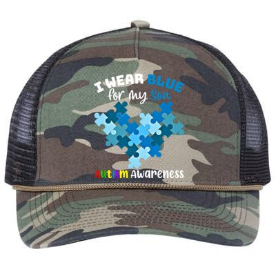 I Wear Blue For My Son Autism Awareness Family Matching Gift Retro Rope Trucker Hat Cap