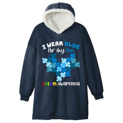 I Wear Blue For My Son Autism Awareness Family Matching Gift Hooded Wearable Blanket