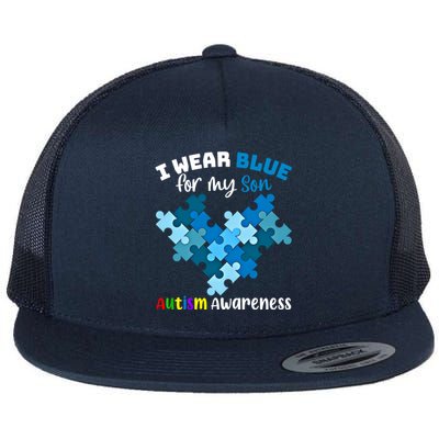 I Wear Blue For My Son Autism Awareness Family Matching Gift Flat Bill Trucker Hat