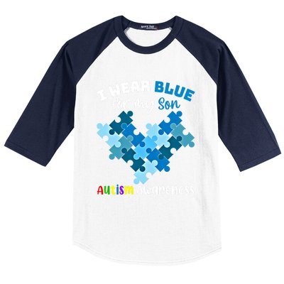 I Wear Blue For My Son Autism Awareness Family Matching Gift Baseball Sleeve Shirt