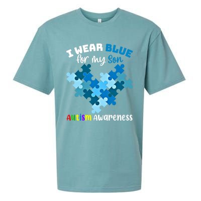 I Wear Blue For My Son Autism Awareness Family Matching Gift Sueded Cloud Jersey T-Shirt