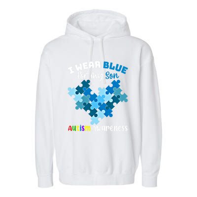 I Wear Blue For My Son Autism Awareness Family Matching Gift Garment-Dyed Fleece Hoodie