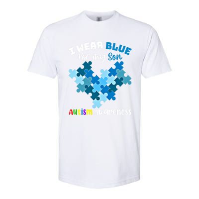 I Wear Blue For My Son Autism Awareness Family Matching Gift Softstyle CVC T-Shirt