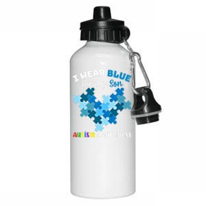 I Wear Blue For My Son Autism Awareness Family Matching Gift Aluminum Water Bottle