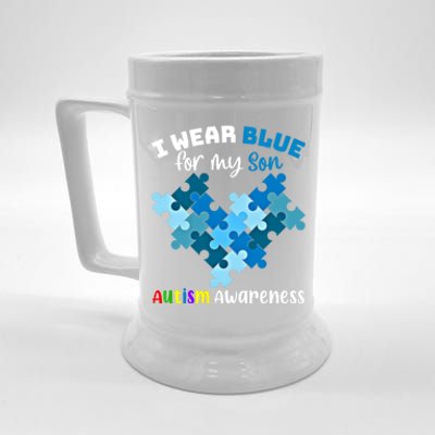 I Wear Blue For My Son Autism Awareness Family Matching Gift Beer Stein