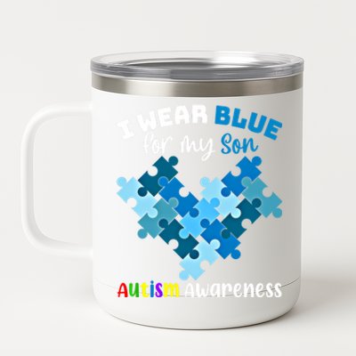 I Wear Blue For My Son Autism Awareness Family Matching Gift 12 oz Stainless Steel Tumbler Cup